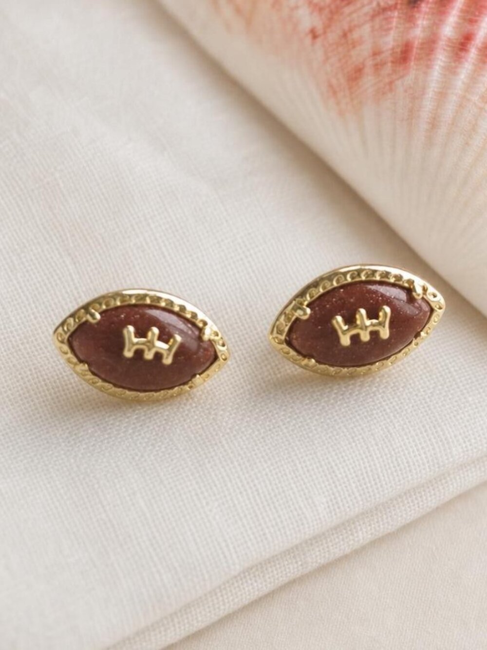 Kendra Scott Football Gold Orange Goldstone Stud Earrings - Picture 2 of 2